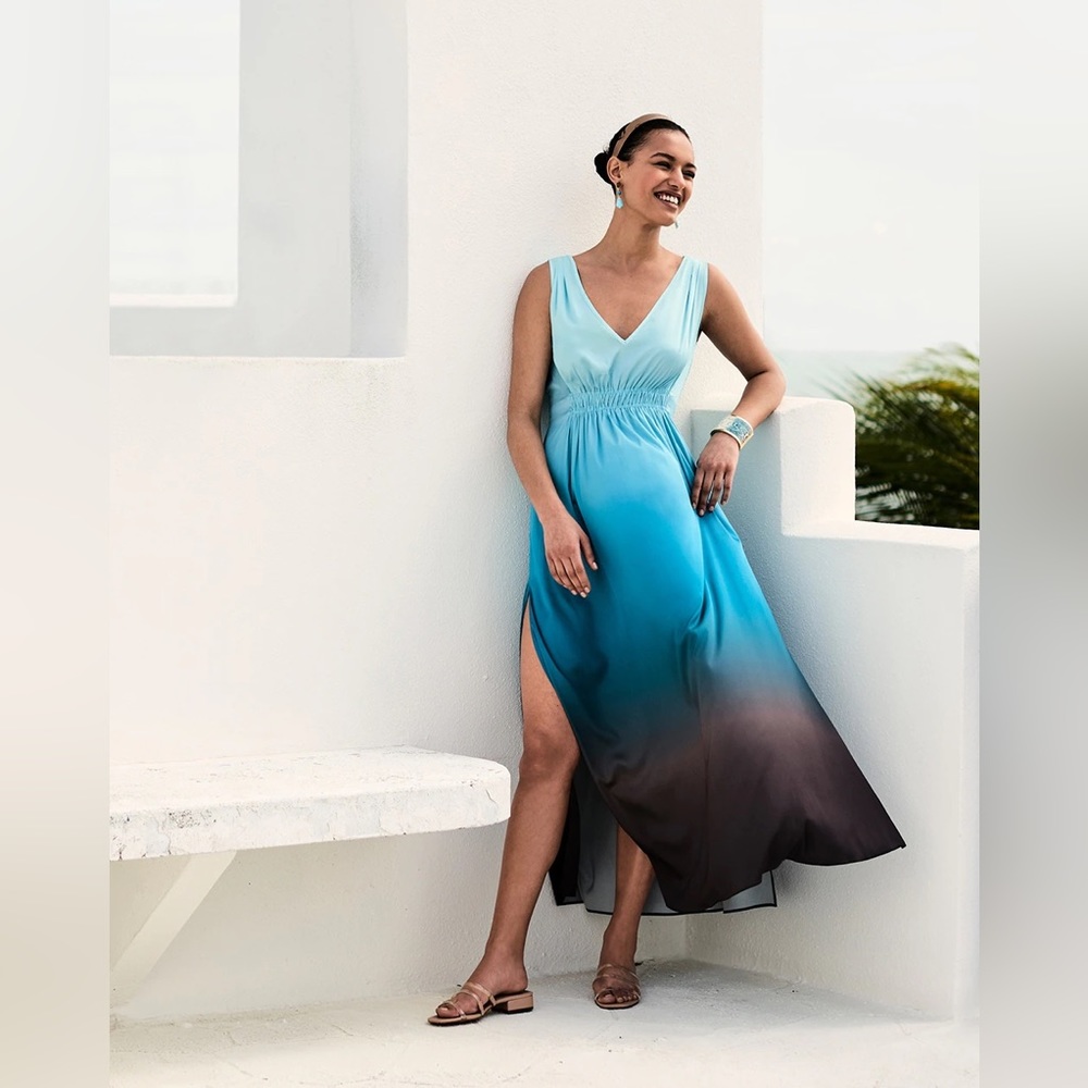 white house black market Blue Brown Ombré Column Dress size Xxs